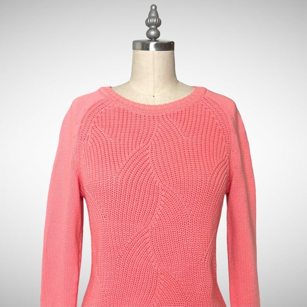 Talbots Pointelle Raglan Crew Neck Knit Sweater Salmon Rose Pink Coral XS - Picture 3 of 10
